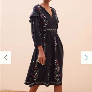 NWT Anthropologie Embroidered Midi Black Dress